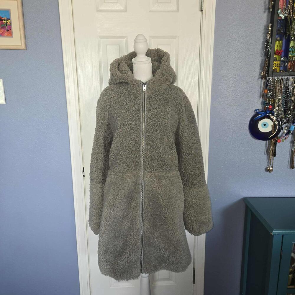 J. Crew Women's M 2-Tone Gray Teddy Bear Hooded Zip-Up Coat Winter Coat Jacket